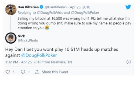 Doug Polk嘲讽Dan Bilzerian将比特币出售在$16,500