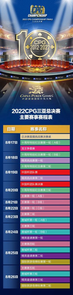 威德赛讯 | 2022CPG®三亚总决赛主要赛事赛程公布！